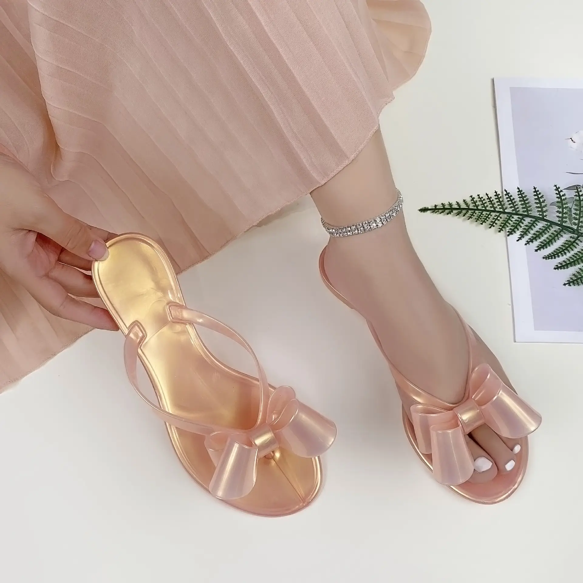 Women Pink Jelly Butterfly Flat Sandals Summer