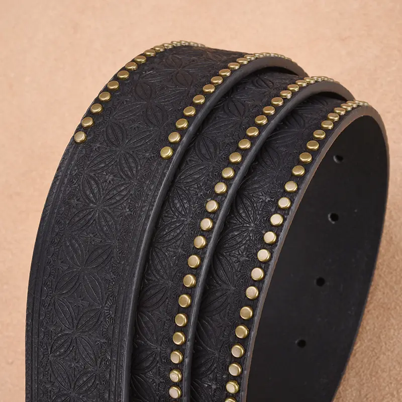 Retro Punk Belt Men Black Rivet Zodiac Design - Image 7