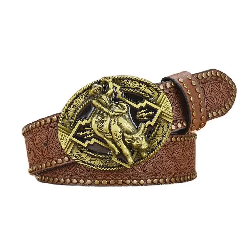 Retro Punk Belt Men Black Rivet Zodiac Design - Image 8