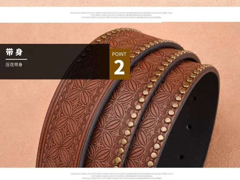 Retro Punk Belt Men Black Rivet Zodiac Design — feature 10