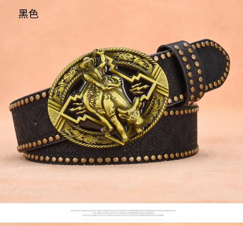 Retro Punk Belt Men Black Rivet Zodiac Design — feature 3