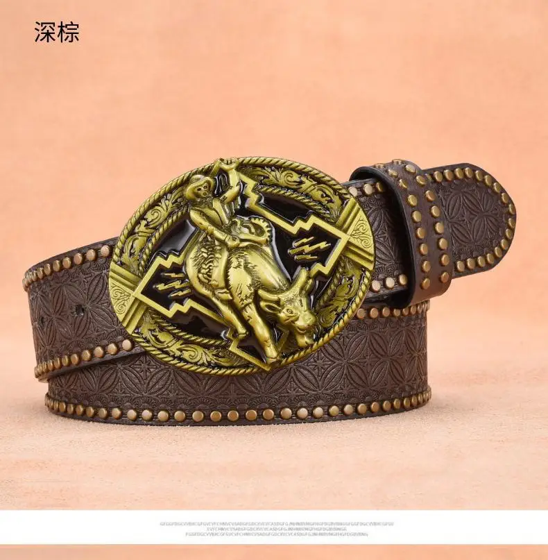 Retro Punk Belt Men Black Rivet Zodiac Design — feature 5