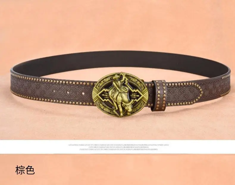 Retro Punk Belt Men Black Rivet Zodiac Design — feature 6