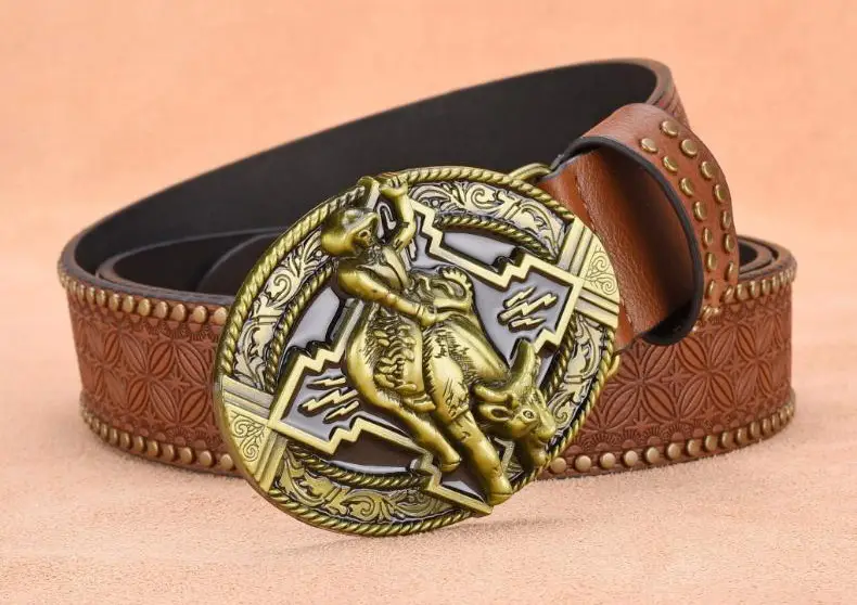 Retro Punk Belt Men Black Rivet Zodiac Design — feature 8