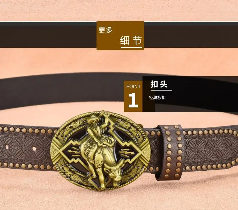 Retro Punk Belt Men Black Rivet Zodiac Design — feature 9