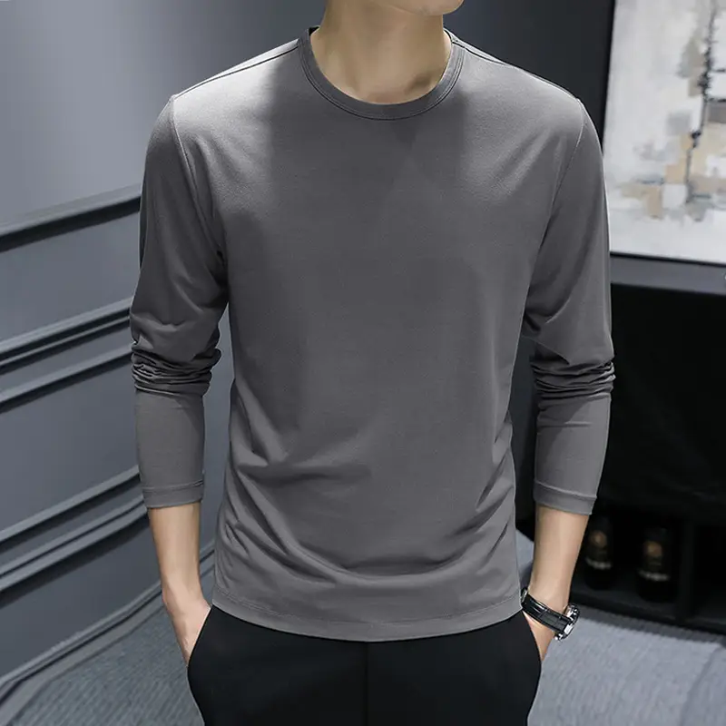 Men's V-Neck Long Sleeve T-Shirt Slim Fit White - Image 3