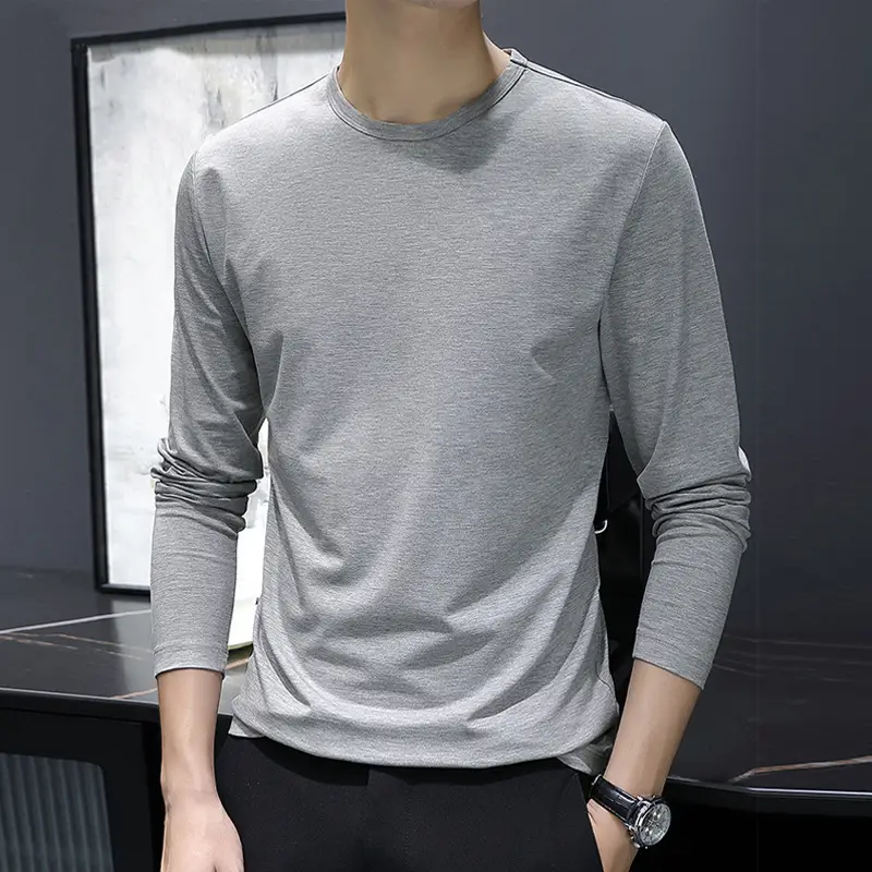 Men's V-Neck Long Sleeve T-Shirt Slim Fit White - Image 4