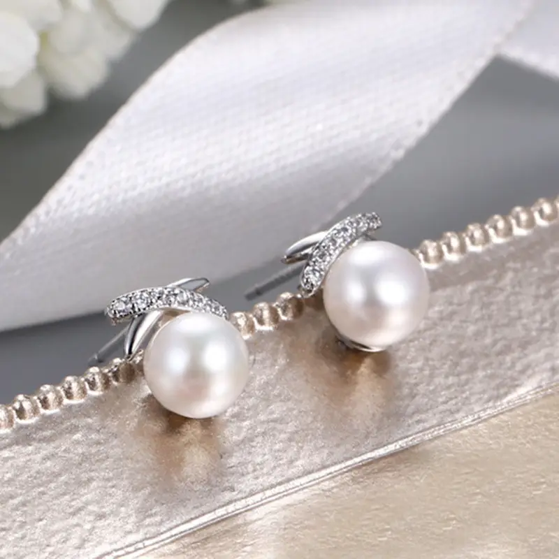 Natural Pearl Cross Diamond Earrings Small Fashion — feature 9