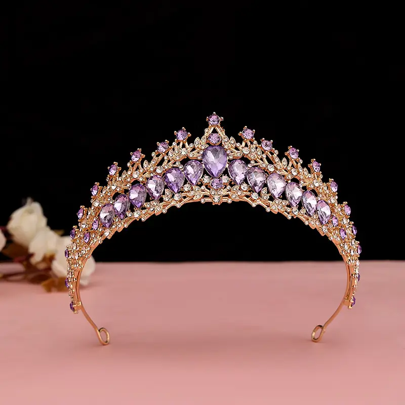 Golden Korean Style Bridal Crown with Emerald Stones - Image 6