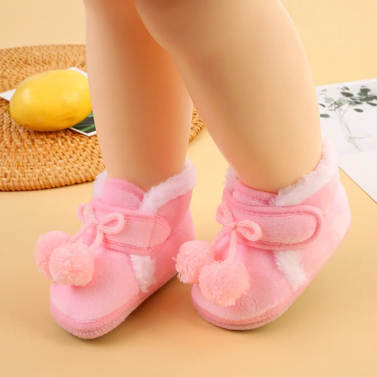 White Wool Baby Shoes for Kids Winter Soft Bottom