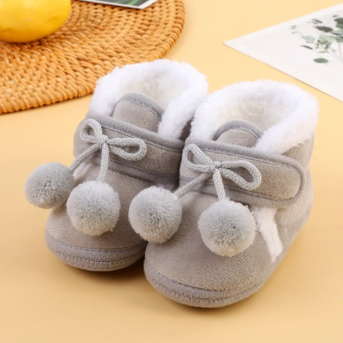 White Wool Baby Shoes for Kids Winter Soft Bottom