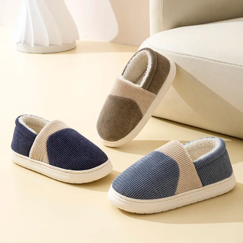 Winter cotton-padded shoes men's plus size home indoor non-slip thickened warm fabric cotton slippers men's supermarket wholesale