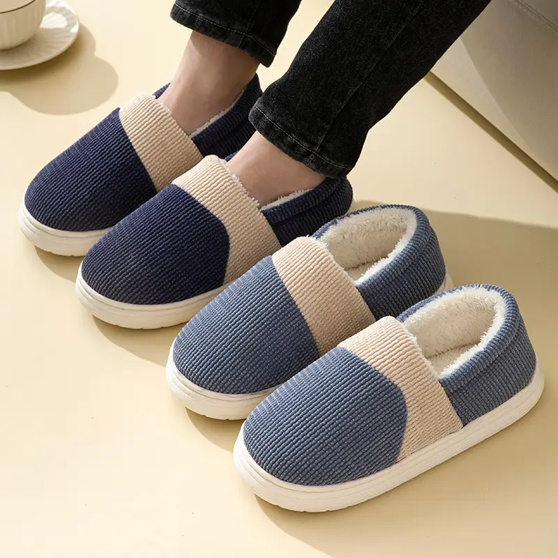 Winter cotton-padded shoes men's plus size home indoor non-slip thickened warm fabric cotton slippers men's supermarket wholesale