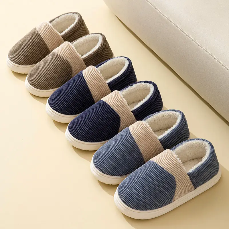 Winter cotton-padded shoes men's plus size home indoor non-slip thickened warm fabric cotton slippers men's supermarket wholesale