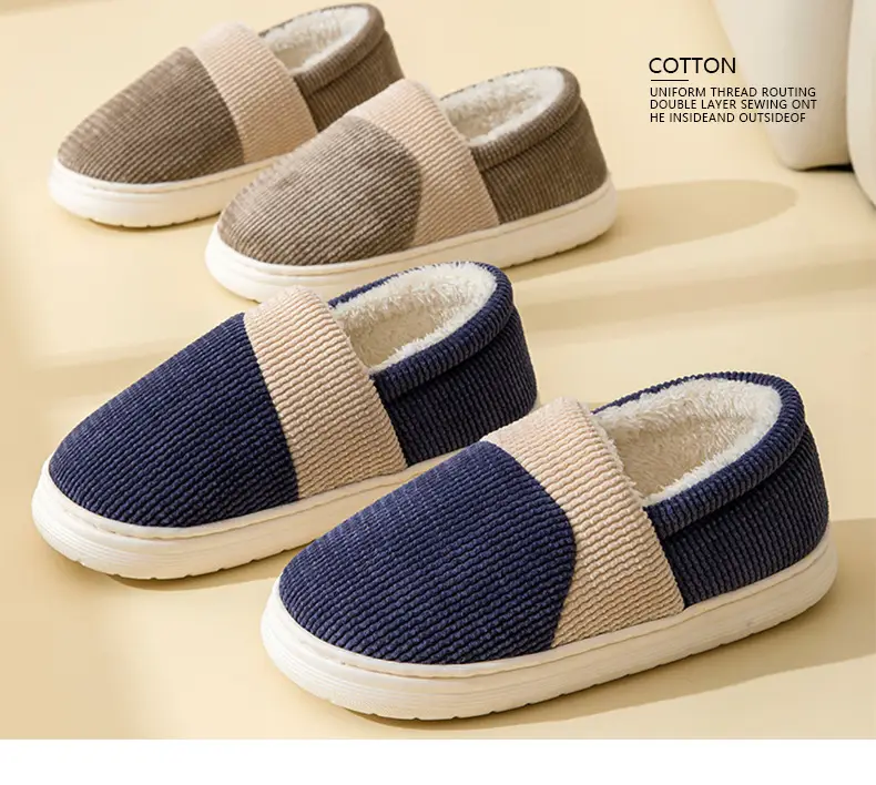 Winter cotton-padded shoes men's plus size home indoor non-slip thickened warm fabric cotton slippers men's supermarket wholesale — feature 9