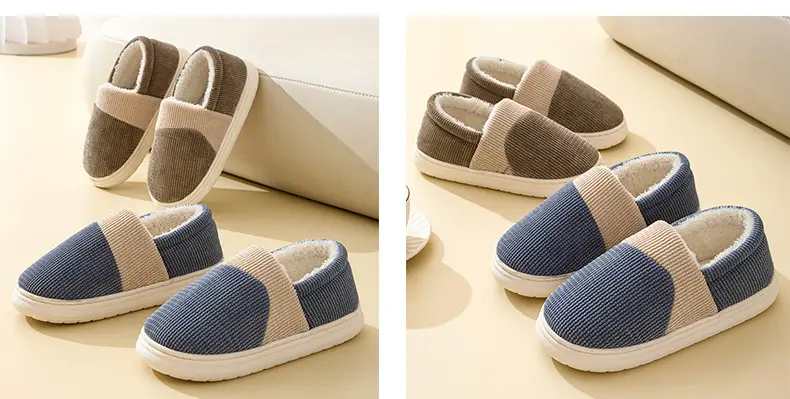 Winter cotton-padded shoes men's plus size home indoor non-slip thickened warm fabric cotton slippers men's supermarket wholesale — feature 12