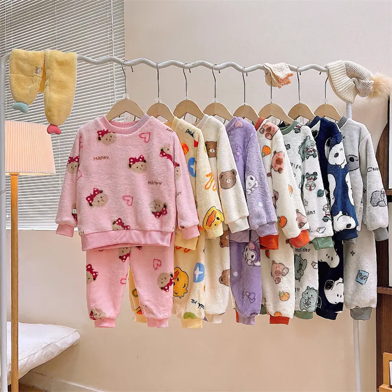 Children's Flannel Pajamas suit Autumn and Winter Men's and Women's Middle and Big Children's Warm fleece-lined Thickened Autumn Clothes Autumn Trousers Home Clothes - Image 10