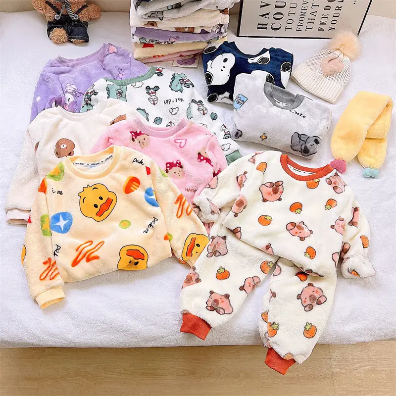 Children's Flannel Pajamas suit Autumn and Winter Men's and Women's Middle and Big Children's Warm fleece-lined Thickened Autumn Clothes Autumn Trousers Home Clothes - Image 11