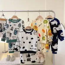 Children's Flannel Pajamas suit Autumn and Winter Men's and Women's Middle and Big Children's Warm fleece-lined Thickened Autumn Clothes Autumn Trousers Home Clothes — feature 2