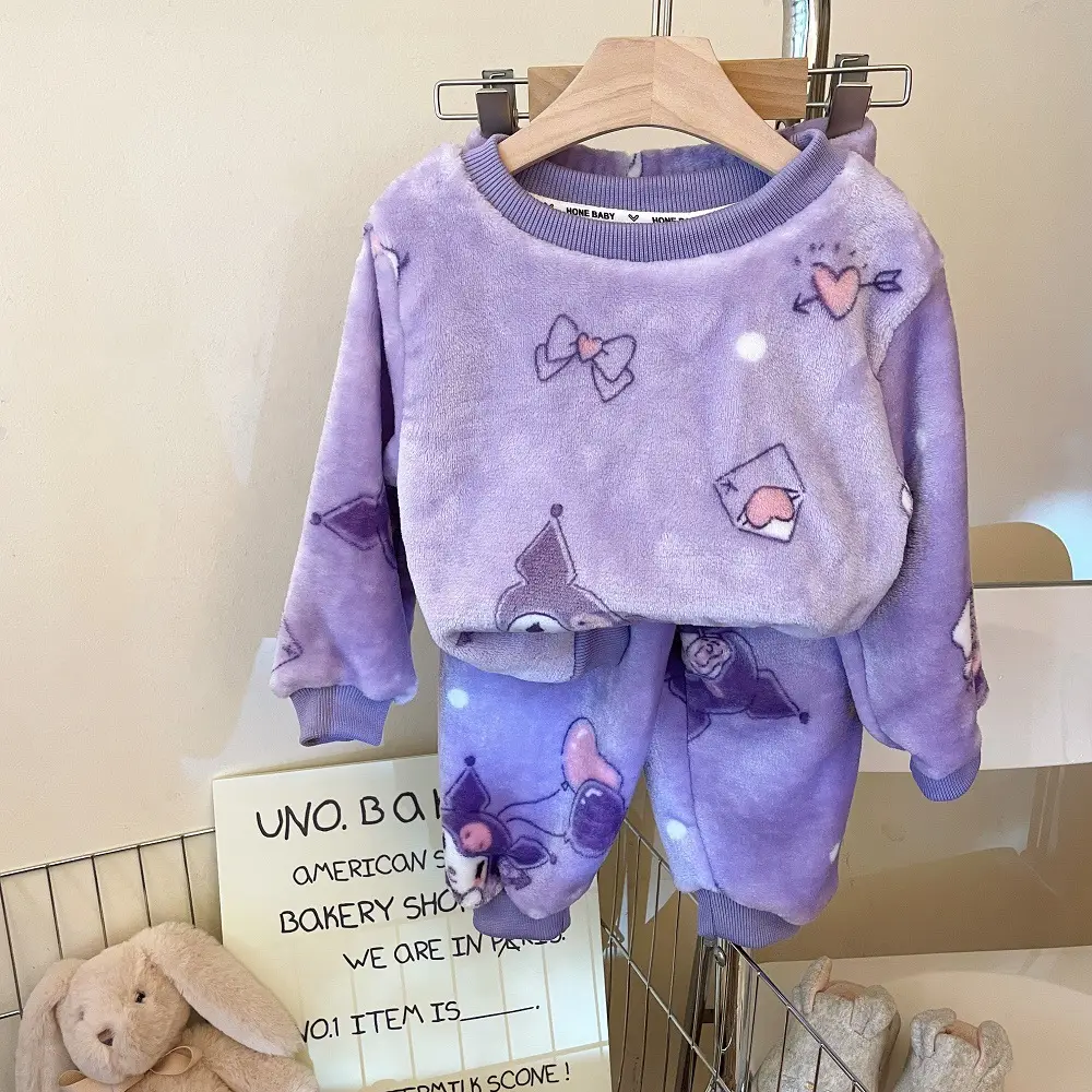 Children's Flannel Pajamas suit Autumn and Winter Men's and Women's Middle and Big Children's Warm fleece-lined Thickened Autumn Clothes Autumn Trousers Home Clothes - Image 2