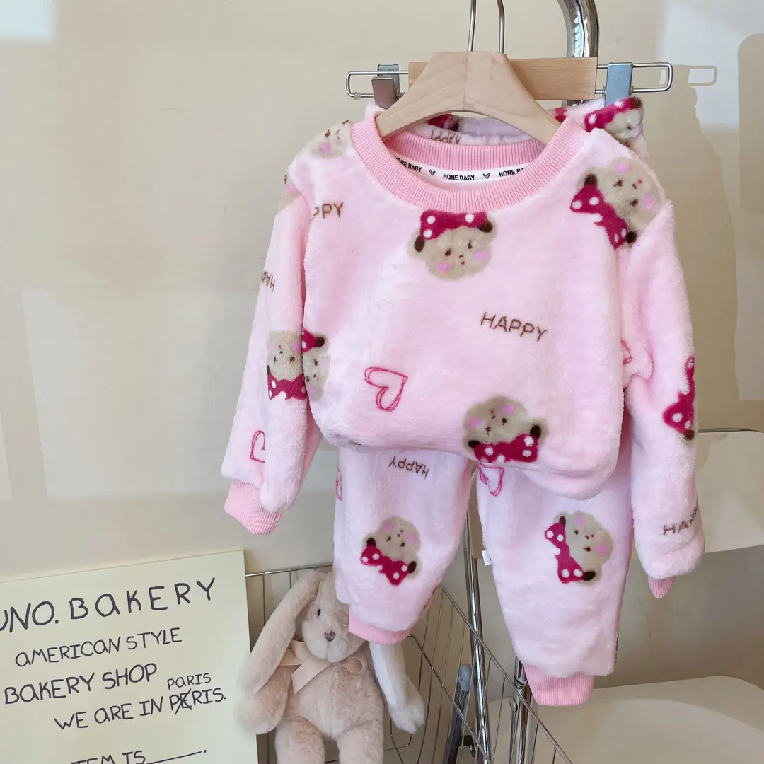 Children's Flannel Pajamas suit Autumn and Winter Men's and Women's Middle and Big Children's Warm fleece-lined Thickened Autumn Clothes Autumn Trousers Home Clothes - Image 5