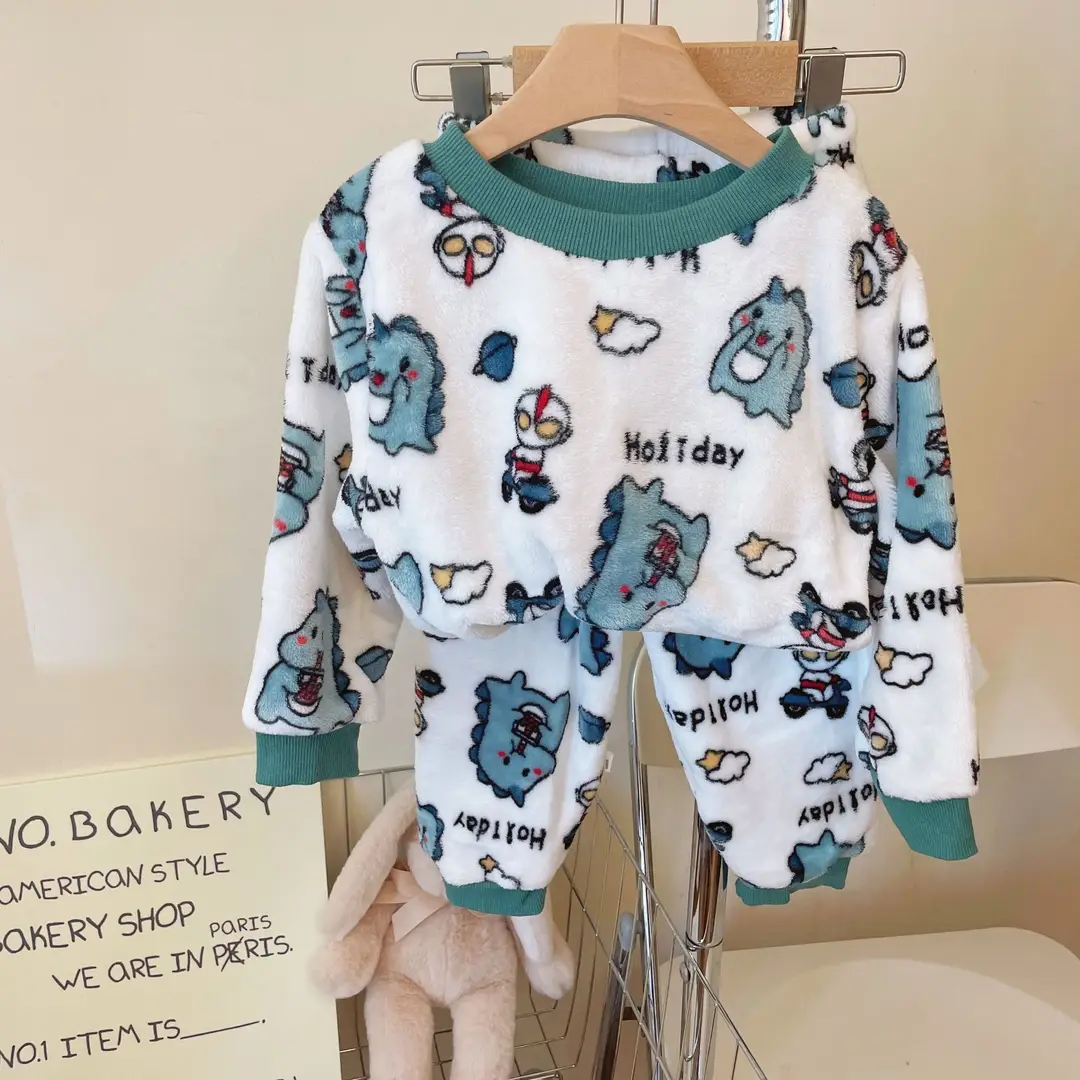 Children's Flannel Pajamas suit Autumn and Winter Men's and Women's Middle and Big Children's Warm fleece-lined Thickened Autumn Clothes Autumn Trousers Home Clothes - Image 6