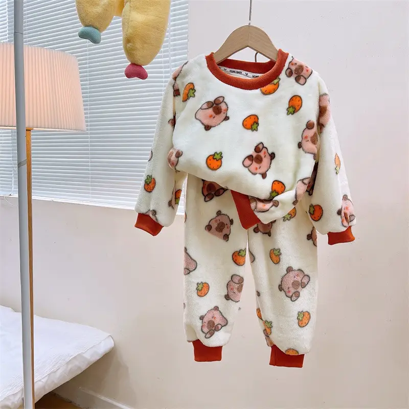 Children's Flannel Pajamas suit Autumn and Winter Men's and Women's Middle and Big Children's Warm fleece-lined Thickened Autumn Clothes Autumn Trousers Home Clothes - Image 7