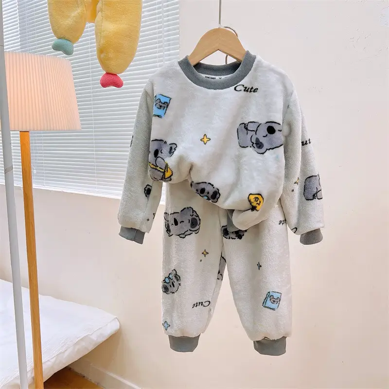 Children's Flannel Pajamas suit Autumn and Winter Men's and Women's Middle and Big Children's Warm fleece-lined Thickened Autumn Clothes Autumn Trousers Home Clothes - Image 8