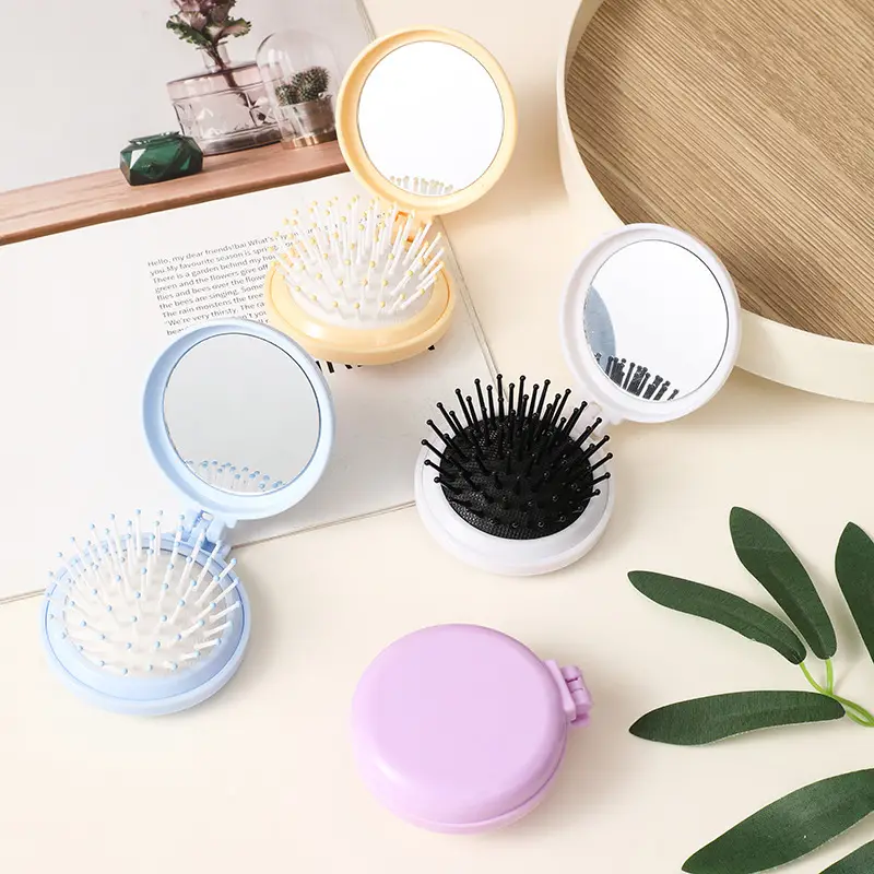 Folding Mini Mirror Flip Comb for Women - Image 9