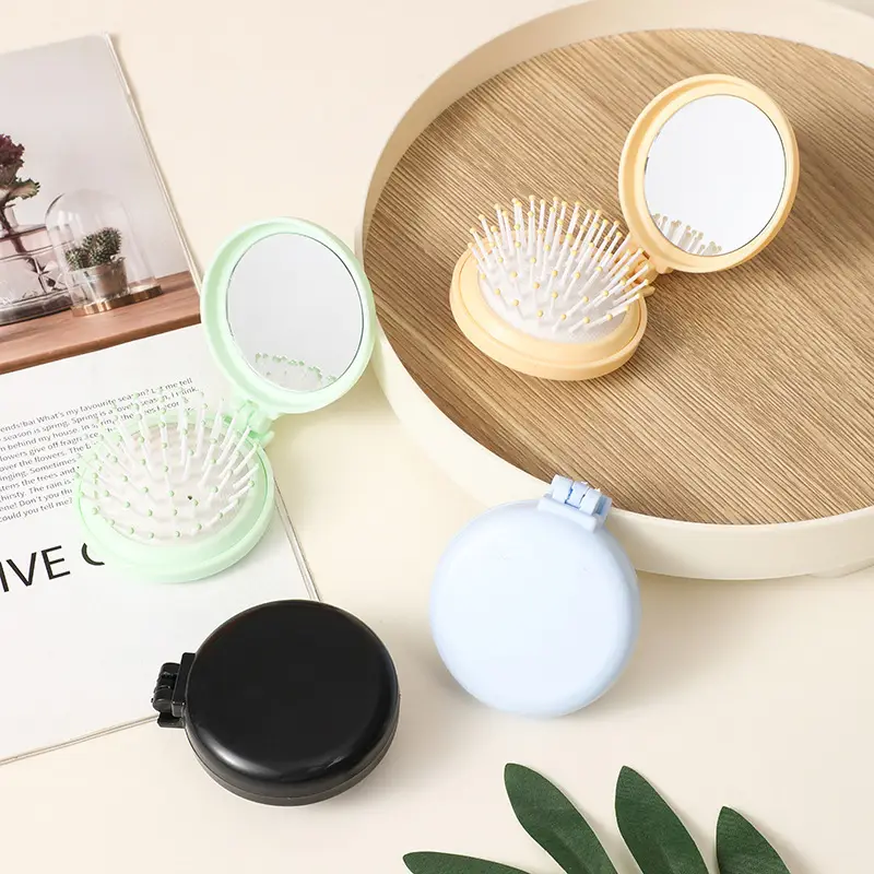 Folding Mini Mirror Flip Comb for Women - Image 11