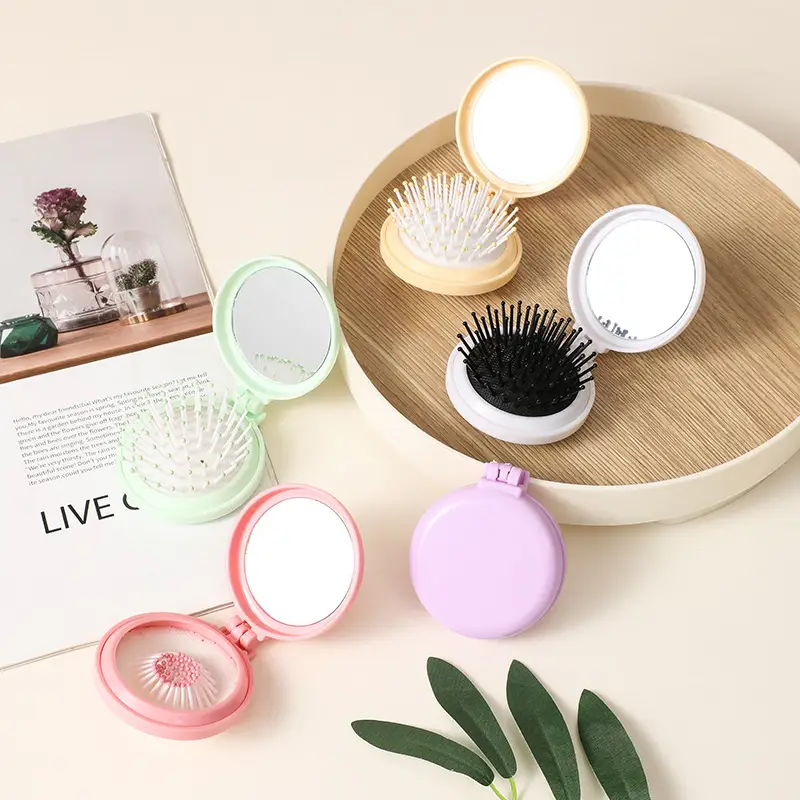 Folding Mini Mirror Flip Comb for Women - Image 12