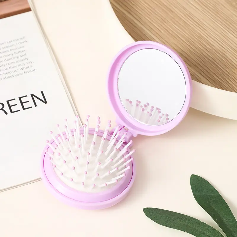 Folding Mini Mirror Flip Comb for Women - Image 7