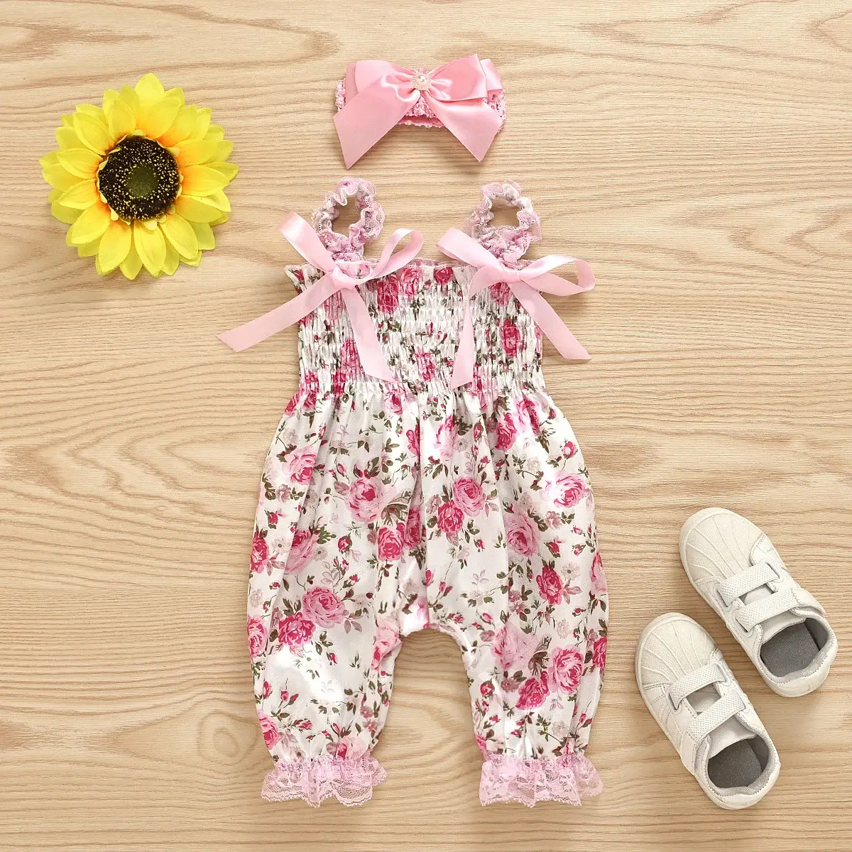Blue Floral Printed Girls' Suspenders Outfit — feature 2