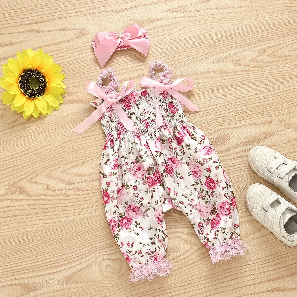 Blue Floral Printed Girls' Suspenders Outfit — feature 3