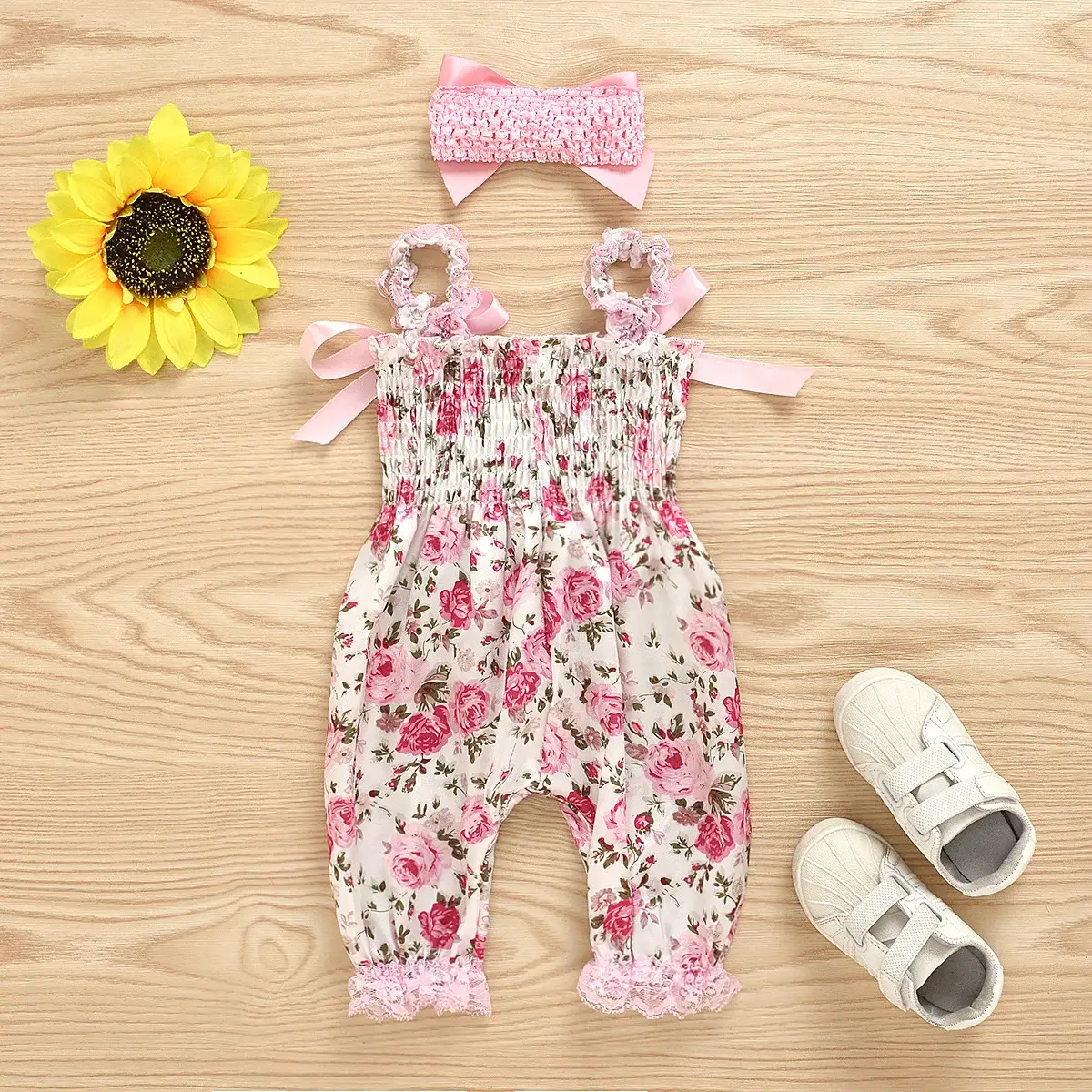 Blue Floral Printed Girls' Suspenders Outfit — feature 4