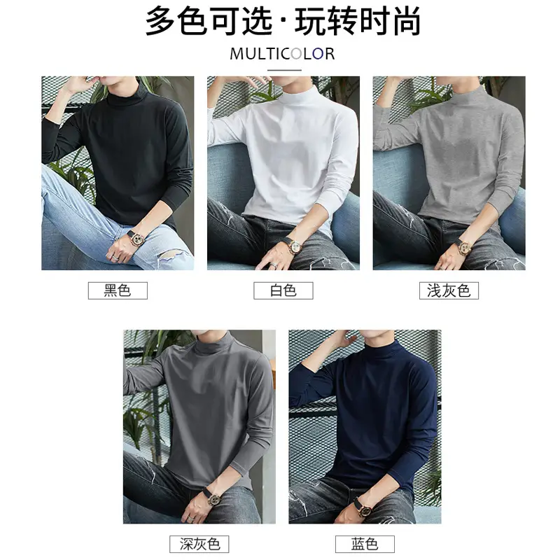 Men Grey Turtleneck Long Sleeve T-Shirt - Image 12