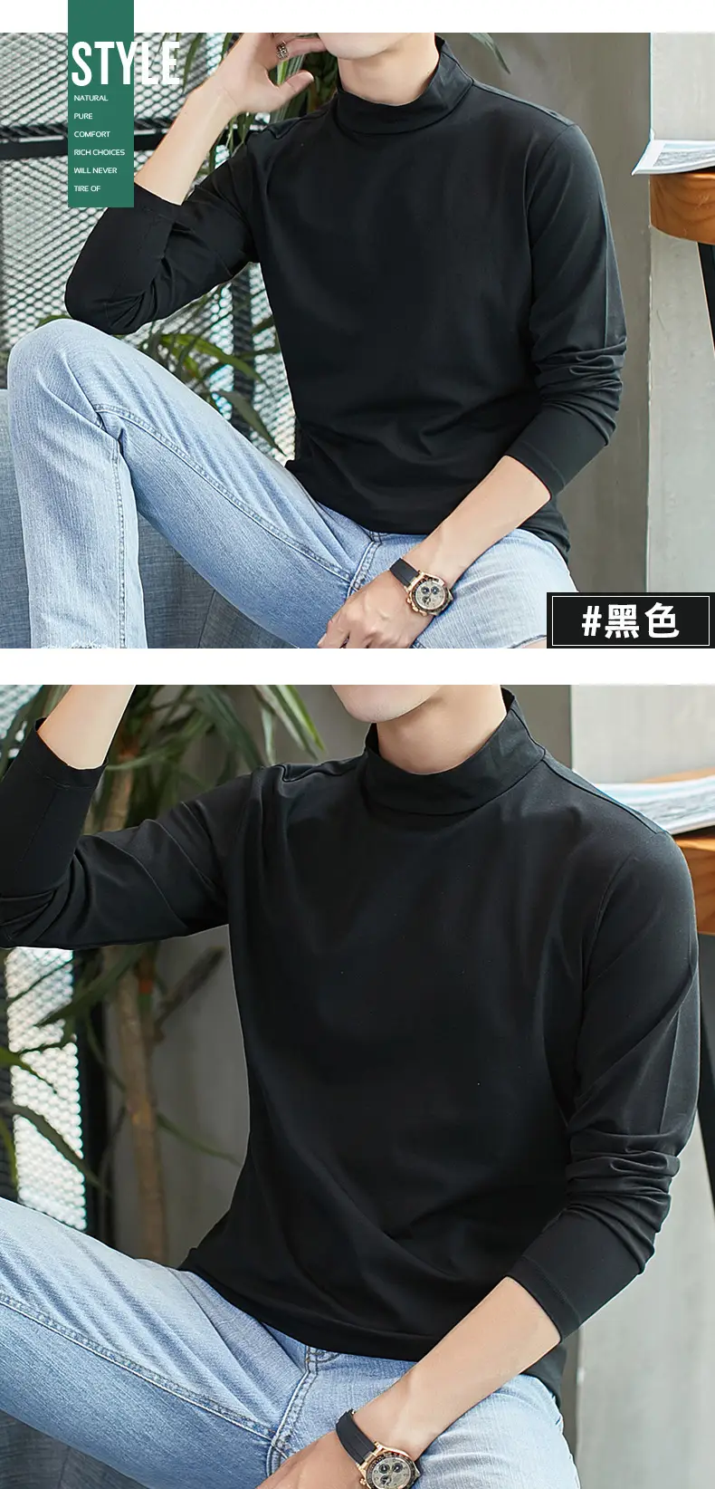 Men Grey Turtleneck Long Sleeve T-Shirt — feature 10