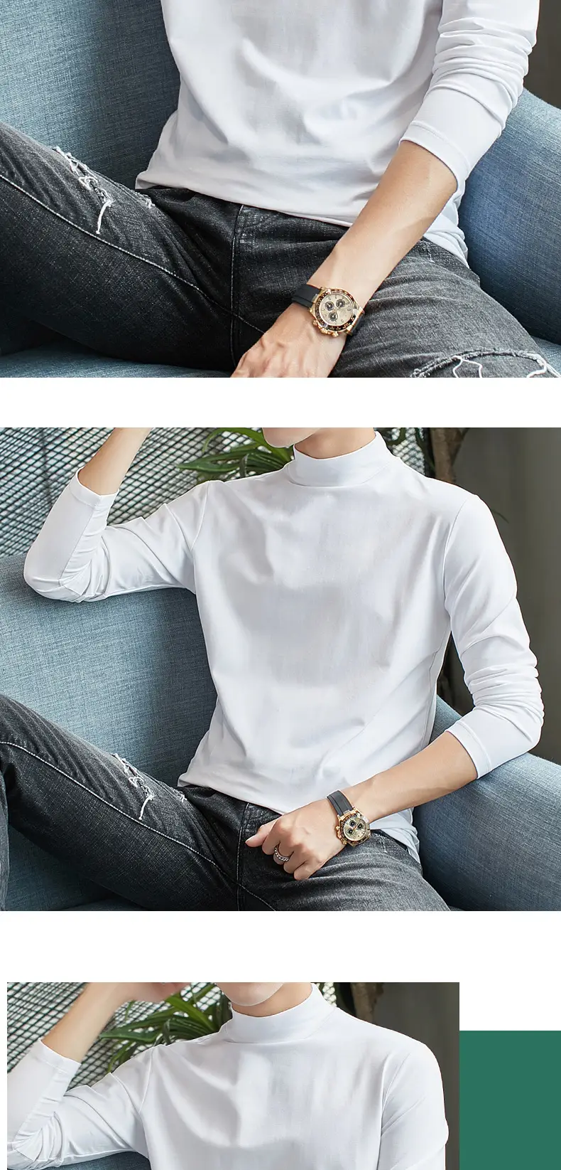 Men Grey Turtleneck Long Sleeve T-Shirt — feature 7