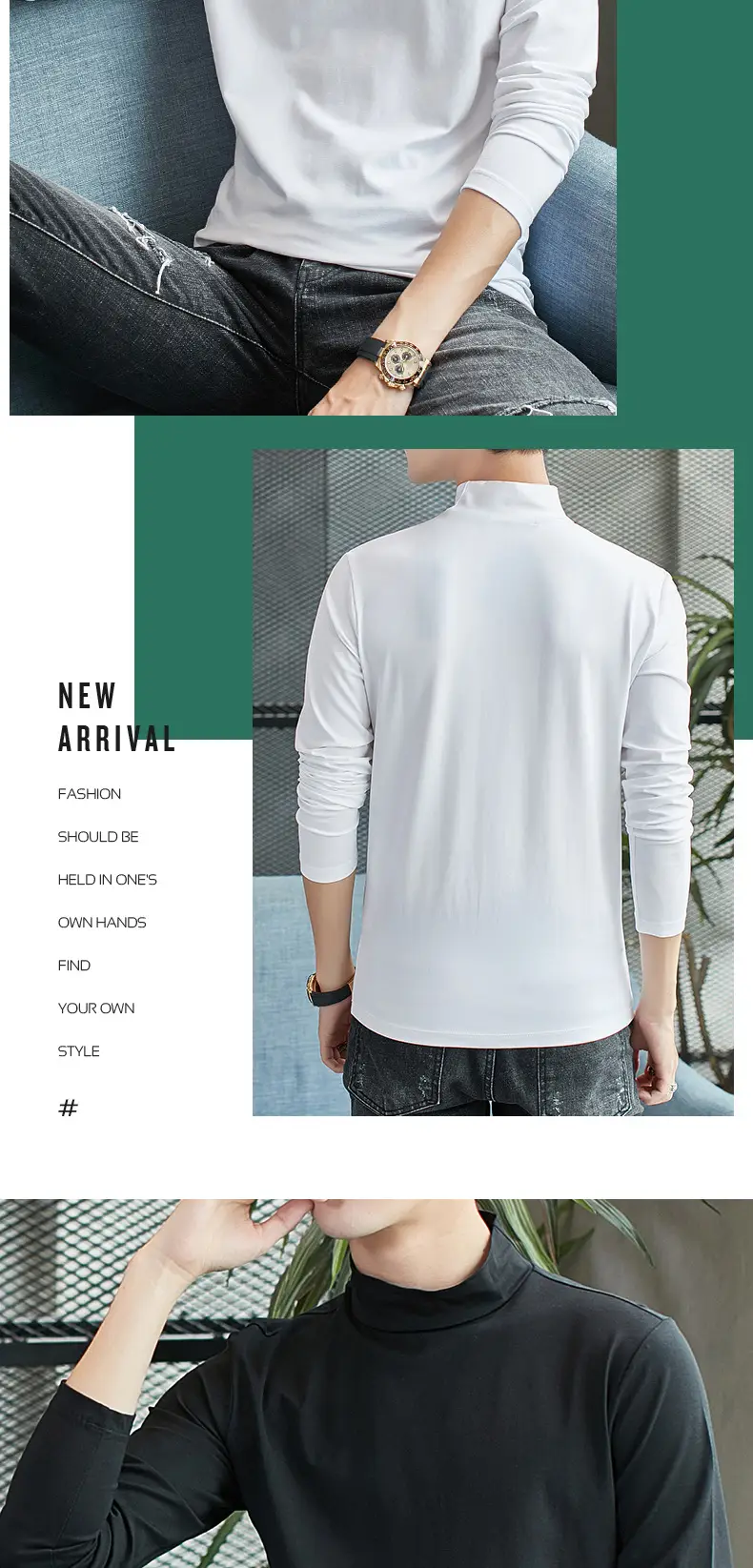 Men Grey Turtleneck Long Sleeve T-Shirt — feature 8