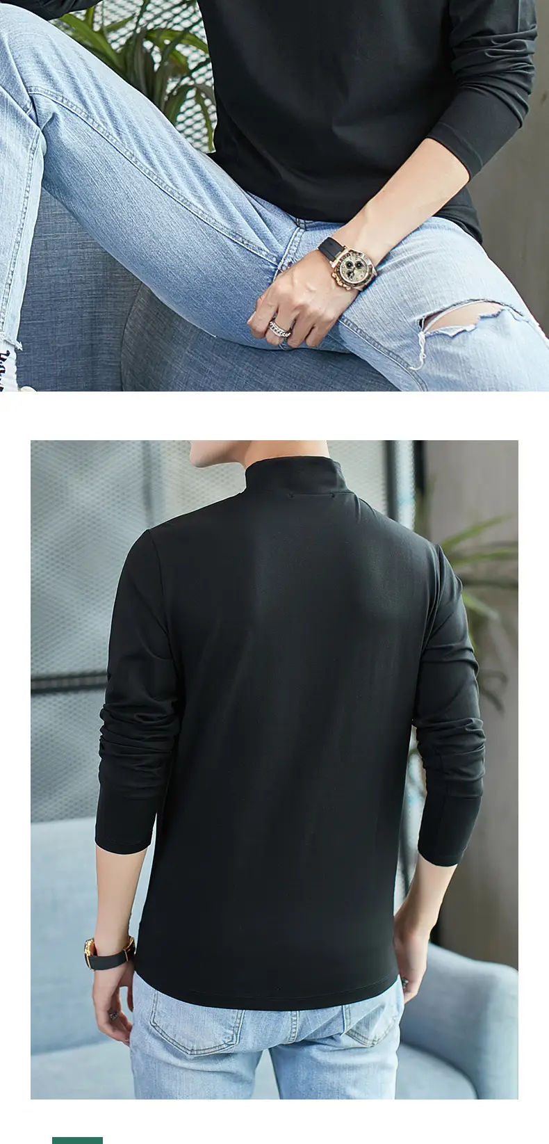Men Grey Turtleneck Long Sleeve T-Shirt — feature 9