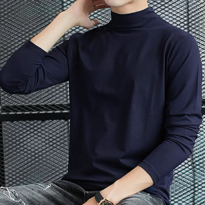 Men Grey Turtleneck Long Sleeve T-Shirt - Image 10