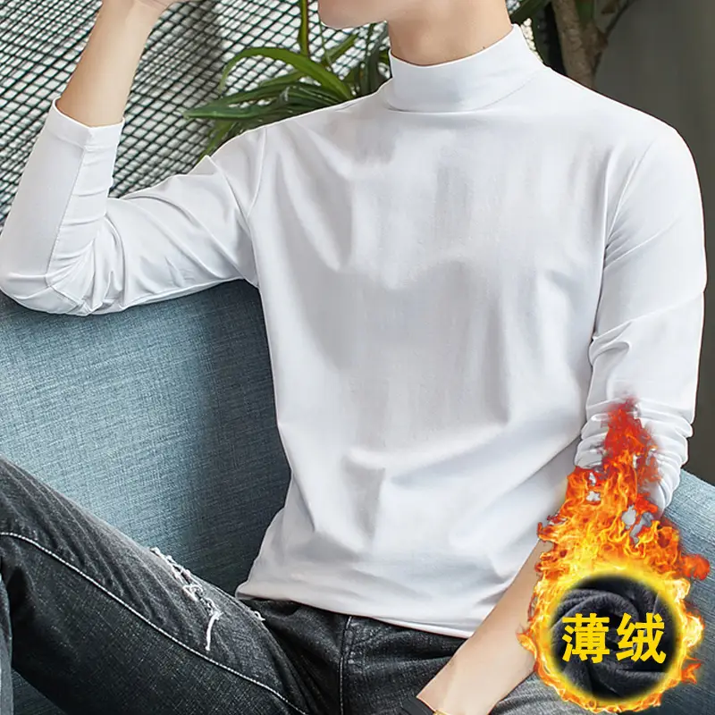 Men Grey Turtleneck Long Sleeve T-Shirt - Image 2