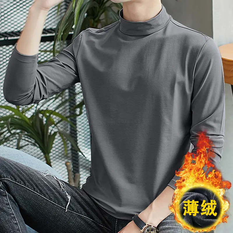Men Grey Turtleneck Long Sleeve T-Shirt - Image 3