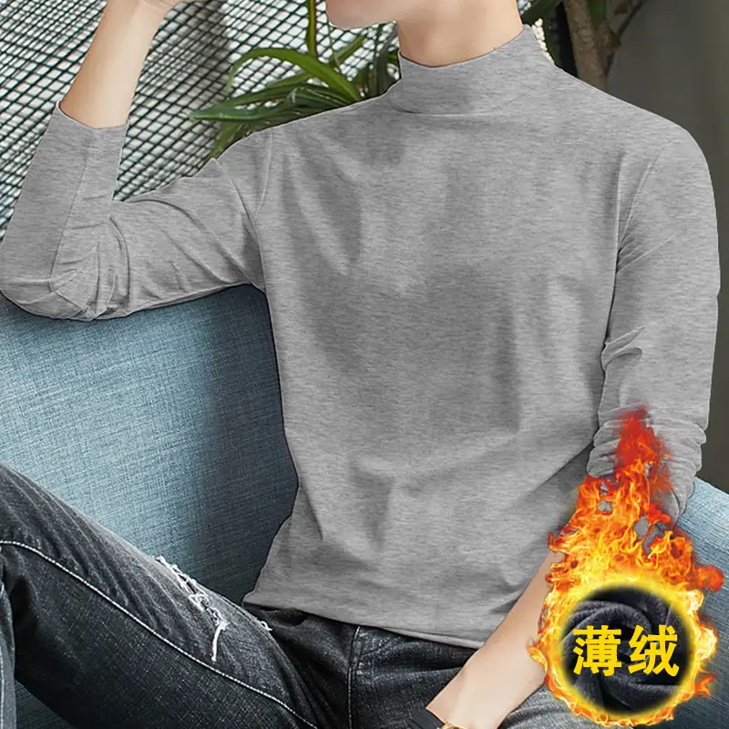 Men Grey Turtleneck Long Sleeve T-Shirt - Image 4
