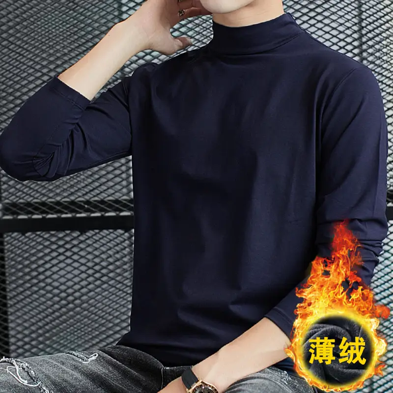 Men Grey Turtleneck Long Sleeve T-Shirt - Image 5