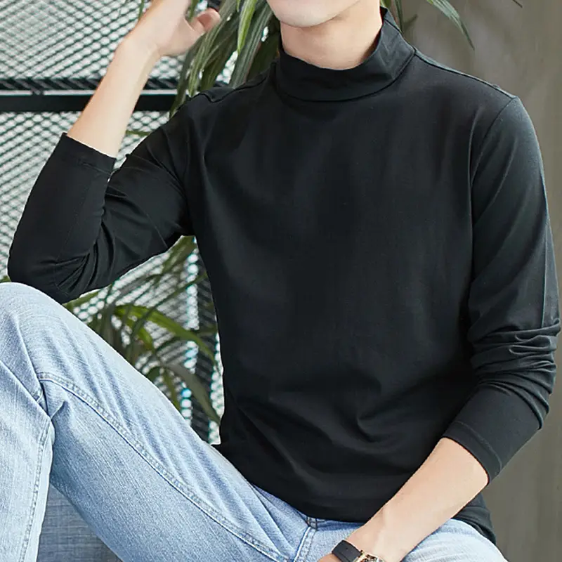 Men Grey Turtleneck Long Sleeve T-Shirt - Image 6