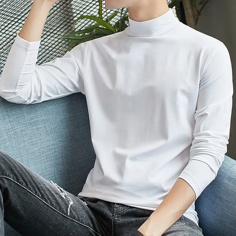 Men Grey Turtleneck Long Sleeve T-Shirt - Image 7