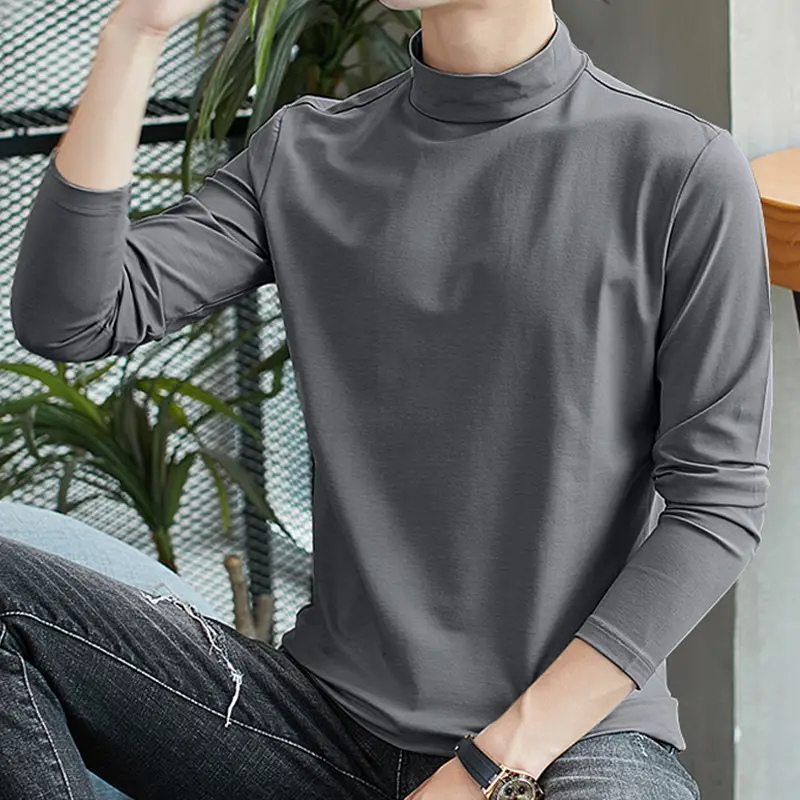 Men Grey Turtleneck Long Sleeve T-Shirt - Image 8