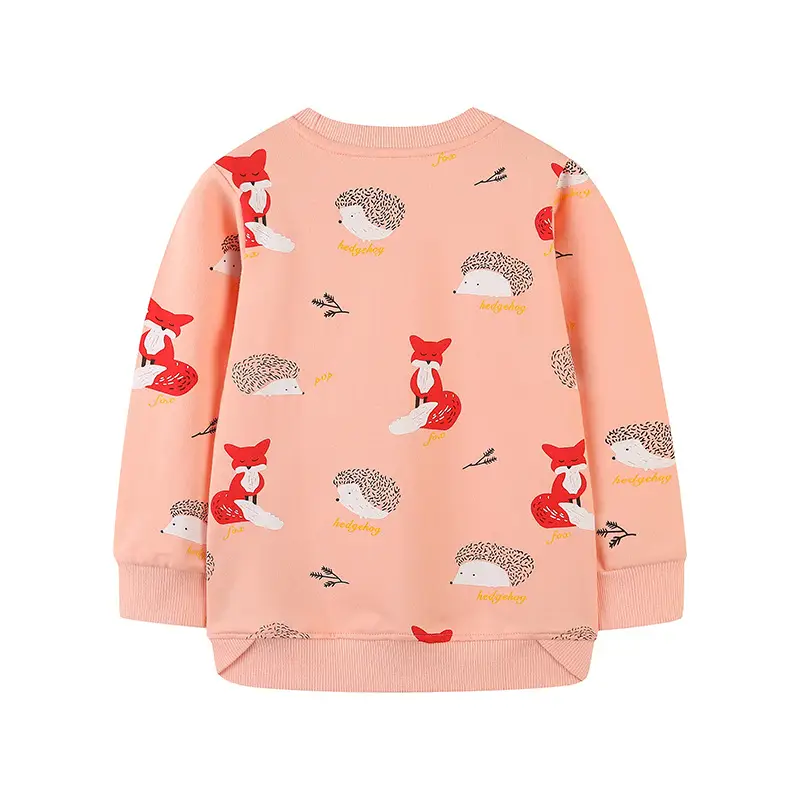 Girls Printed Long Sleeve Sweater Peach Round Neck