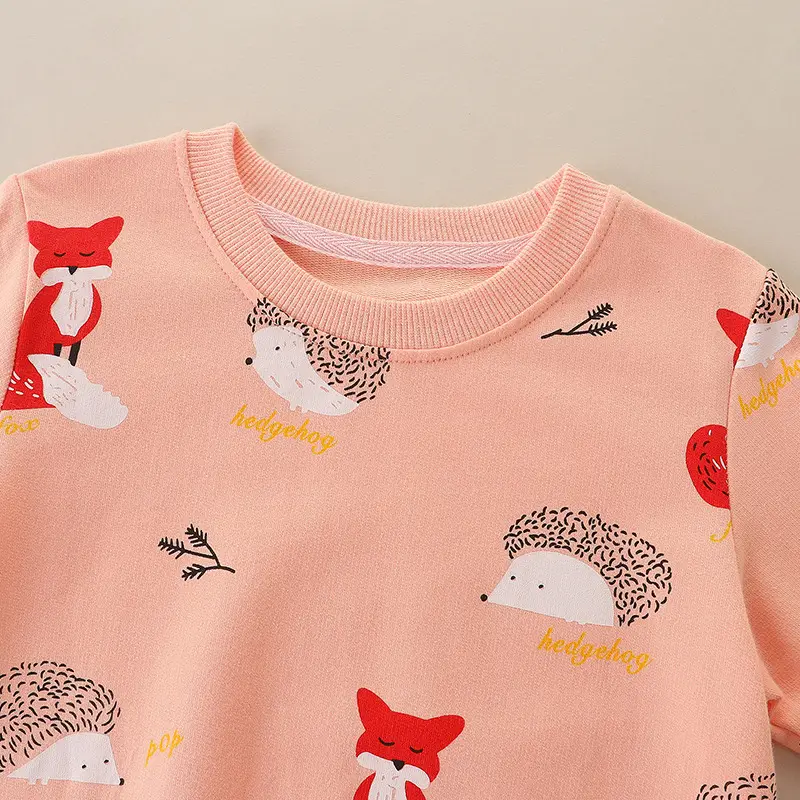 Girls Printed Long Sleeve Sweater Peach Round Neck